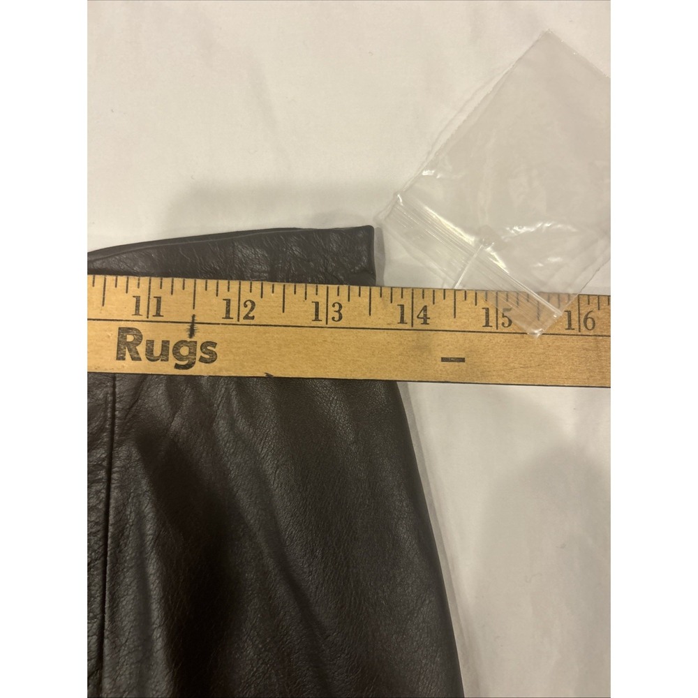 Apostrophe Genuine Leather Pencil Skirt Brown Size 6 Vintage Y2K 90s Minimalist - Picture 11 of 12